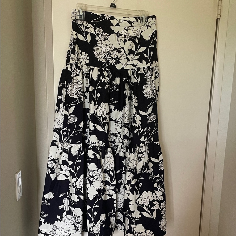 Jason Wu Black and White Floral Tiered Maxi Skirt